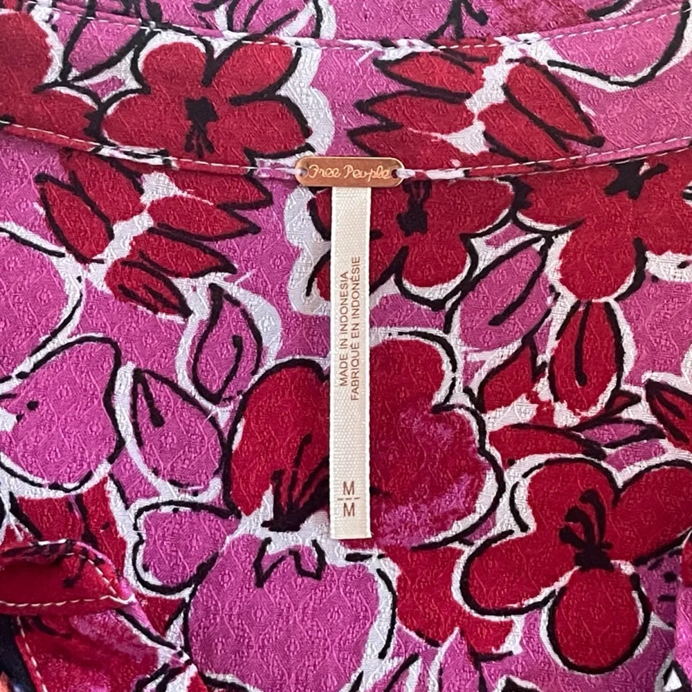 Free People Colorful Floral Long Sleeve Button-Up Dress or Oversized Blouse - Picture 7 of 8